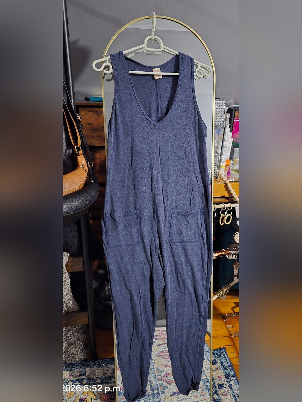 Smash + Tess Heathered Navy Sleeveless  Jumpsuit with Front Pockets